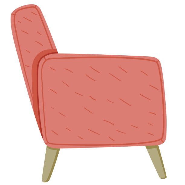 Side view of red armchair Side view of simple vintage cartoon red armchair in classic minimalistic scandinavian design couch side view stock illustrations