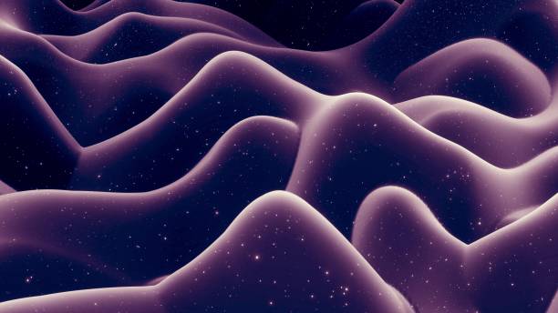 istock 3d render. Abstract waves of soft black matte material with light inner glow and glitters on surface. Abstract geometric surface like landscape or terrain, extrude or displace 3d noise. 1354503431
