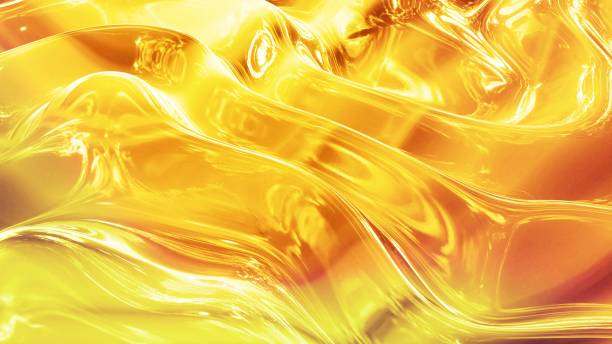 istock Abstract background with wavy sparkling golden liquid pattern on shiny glossy surface. Viscous yellow fluid like surface of gold foil or brilliant glass. Beautiful creative festive backdrop. 3d render 1354503560