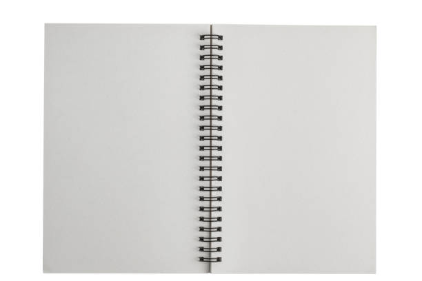 白い背景に隔離された白紙のハードカバーブックの広がり - spiral notebook spiral ring binder blank ストックフォトと画像