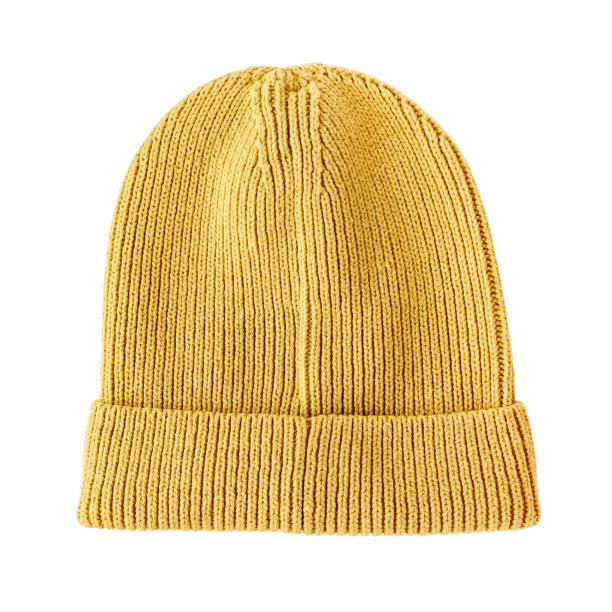 istock Knitted lightweight hat in yellow, modern, isolated on a white 1354508192