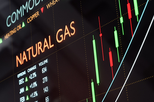 Gráfico de gas natural de primer plano con números. Pantalla de trading para materias primas. photo