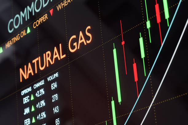 Close-up natural gas chart with numbers.Trading screen for commodities. Commodity trading concept, 3D illustration energy crisis photos stock pictures, royalty-free photos & images