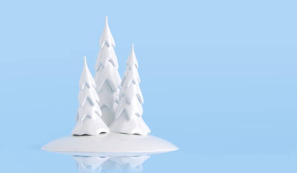 istock Christmas trees in the snow 3D render 1354508923