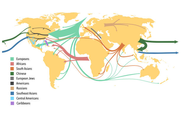 Migration flows around the world vector art illustration