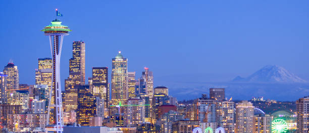 istock Downtown Seattle skyline and the Space Needle and Mount Rainier 1354511835