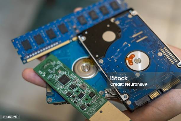 Storage Microchip Nerd Man Hold Electronic Micro Chip Integrated Circuit Motherboard And ...