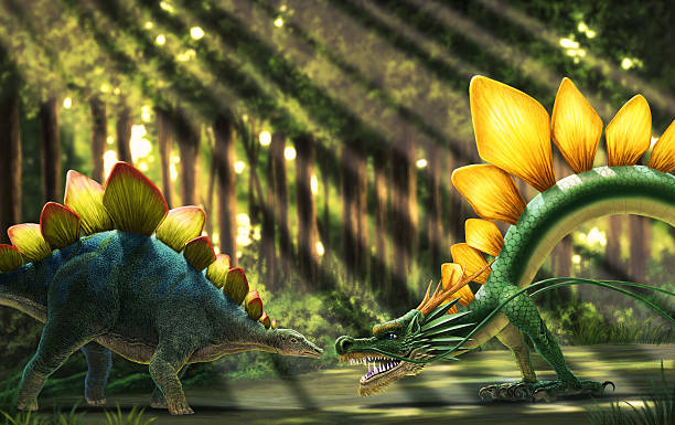 Dragon mostra Barbatana dorsal de Estegossauro e - ilustração de arte em vetor