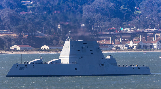 Zumwalt stealth ship in the San Francisco Bay, California, United States
