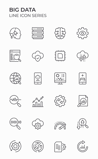 Big Data Editable Stroke Line Icon Set for web, mobile and infographic. Pixel Perfect Icons for multi purpose.