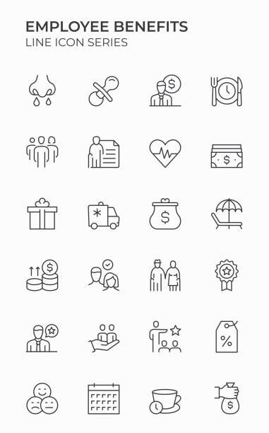 ilustraciones, imágenes clip art, dibujos animados e iconos de stock de beneficios para empleados iconos de trazo editables - employee assistance program