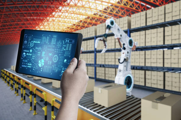 istock Technician control automation robot in factory 1354525986