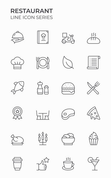 Restaurant Editable Stroke Icons Restaurant Editable Stroke Line Icon Set for web, mobile and infographic. Pixel Perfect Icons for multi purpose. chicken fried steak stock illustrations