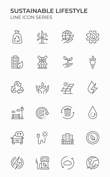 zrównoważony styl życia edytowalne ikony kreski - sustainability stock illustrations