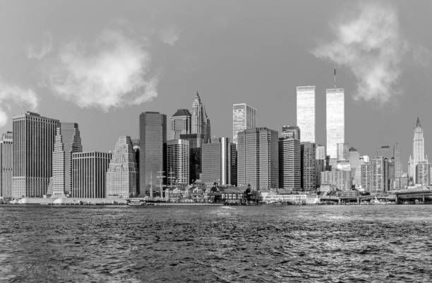 view to Lower mahattan and World Trade Center in New York New York, USA - September29, 1996: view to Lower mahattan and World Trade Center in New York City, America. the WTC was destroyed by 911 from terrorists. 156 number stock pictures, royalty-free photos & images