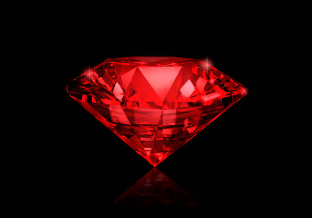 istock Dazzling diamond red gemstones on black background 1354528693
