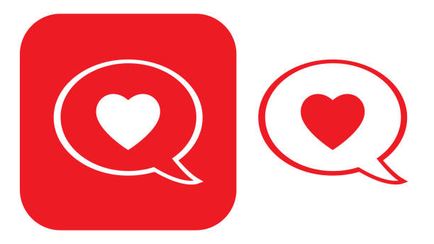 Red And White Heart Speech Bubble Icons Vector illustration of two red and white heart speech bubble icons. 2 hearts stock illustrations