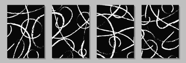ilustrações, clipart, desenhos animados e ícones de mão minimalista criativa pintada fundo de grunge de arte abstrata com arte abstrata em preto e branco. design para decoração de parede, cartão postal, pôster ou folheto, decoração de casa - wave curl