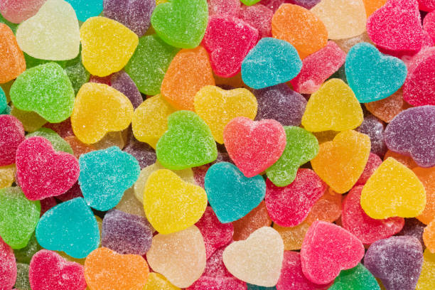 istock Colorful jelly hearts shaped for background 1354543908