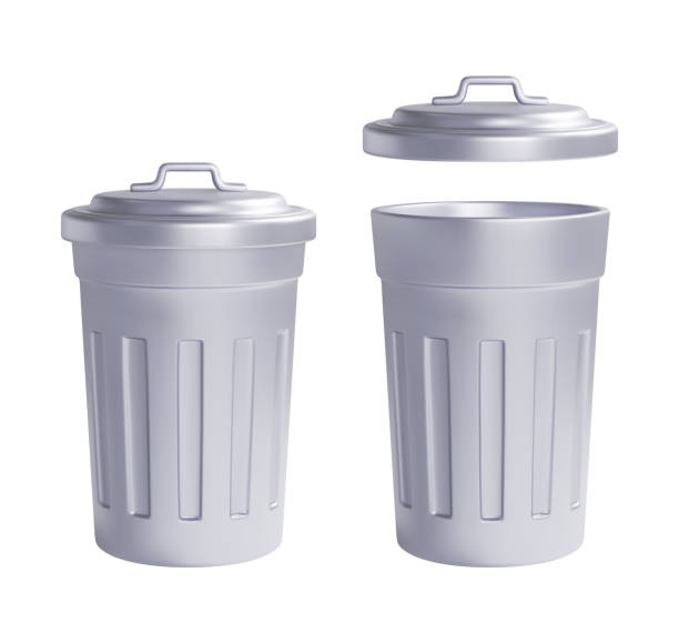 Open and closed metallic street trash bin. Realistic vector illustration. Open and closed metallic street trash bin. Realistic vector illustration silver bottle cap stock illustrations