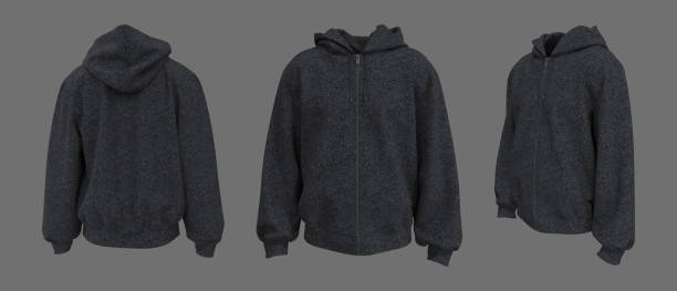 istock Blank hooded sweatshirt  mockup with zipper in front, side and back views 1354546534