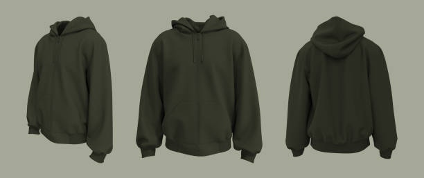 istock Blank hooded sweatshirt  mockup with zipper in front, side and back views 1354546543