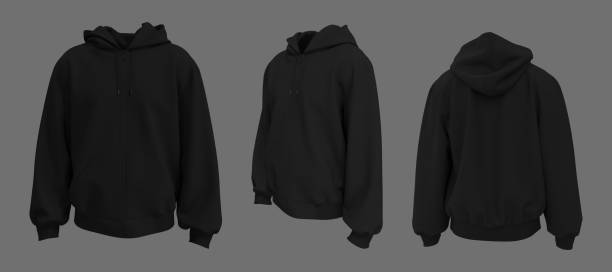 Blank hooded sweatshirt  mockup with zipper in front, side and back views stock photo