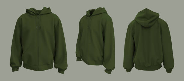 istock Blank hooded sweatshirt  mockup with zipper in front, side and back views 1354547152