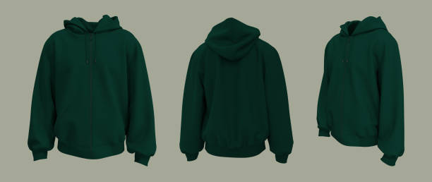 istock Blank hooded sweatshirt  mockup with zipper in front, side and back views 1354547153