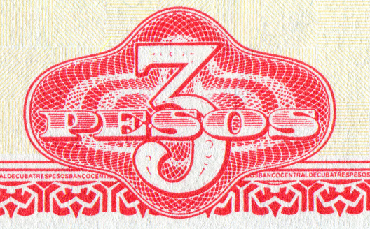 Macro Close-up of Cuban Pesos Banknote Pattern Design