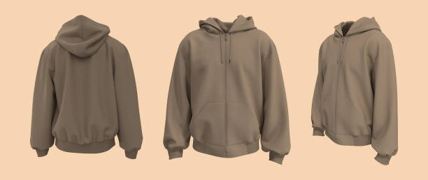 istock Blank hooded sweatshirt  mockup with zipper in front, side and back views 1354547235