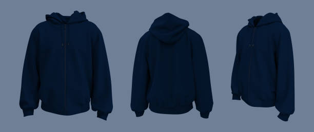 istock Blank hooded sweatshirt  mockup with zipper in front, side and back views 1354547344