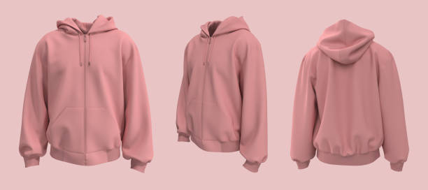 istock Blank hooded sweatshirt  mockup with zipper in front, side and back views 1354547358
