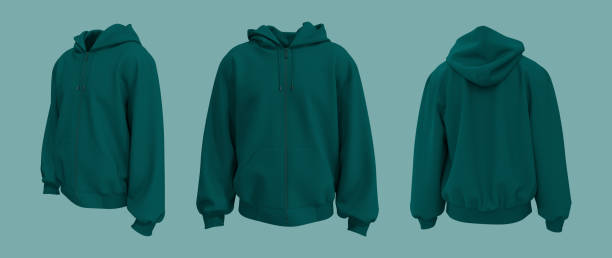 istock Blank hooded sweatshirt  mockup with zipper in front, side and back views 1354548090