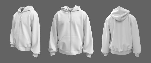 Blank hooded sweatshirt  mockup with zipper in front, side and back views stock photo