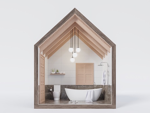 Sección de casa pequeña con baño de lujo 3d render photo