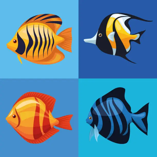 Vector illustration of four sealife underwater icons