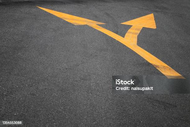 Arrow Ahead Or Turn Rigth On Street Stock Photo - Download Image Now - Asphalt, Backgrounds, City