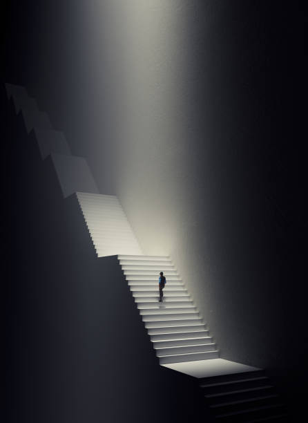istock Man walking on a staircase. New journey concept. This is a 3d render illustration 1354554960