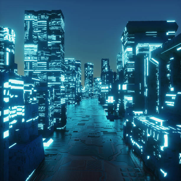 Sci fi city on blue background. Innovation and futuristic concept.  This is a 3d render illustration .