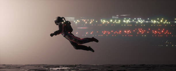 istock Astronaut flying and data bytes . Futuristic innovation and blockchain concept . This is a 3d render illustration . 1354554970