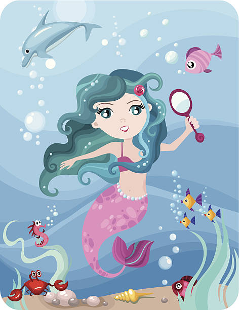 Illustration of a young mermaid underwater vector art illustration