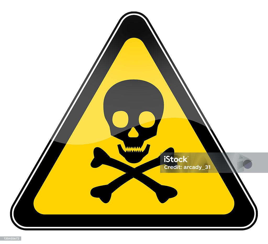 Skull danger sign in yellow triangle Skull danger sign isolated on white background Poisonous Stock Photo