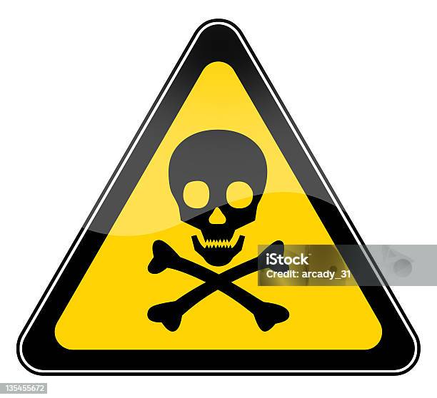 Skull Danger Sign In Yellow Triangle Stock Photo - Download Image Now - Poisonous, Sign, Warning Sign