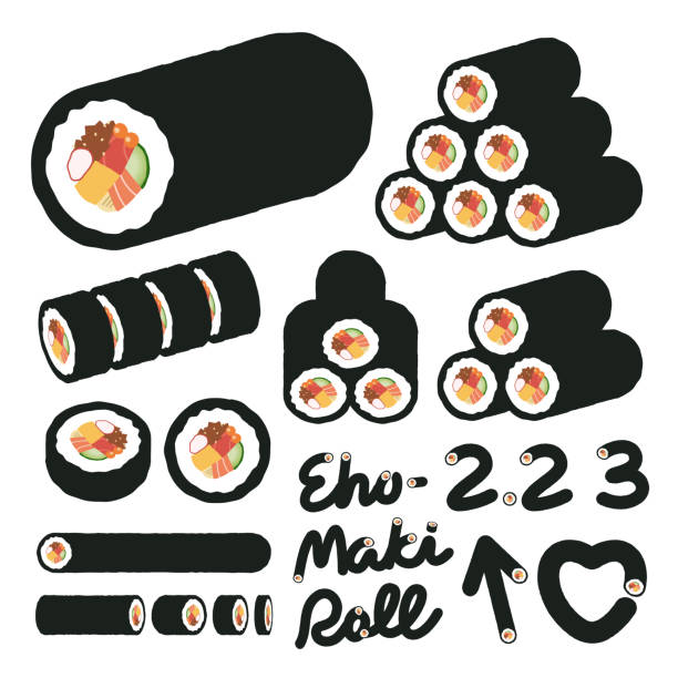 2月の日本の伝統的な季節のイベント節分のための絵宝巻き寿司�セット - maki sushi点のイラスト素材／クリップアート素材／マンガ素材／アイコン素材