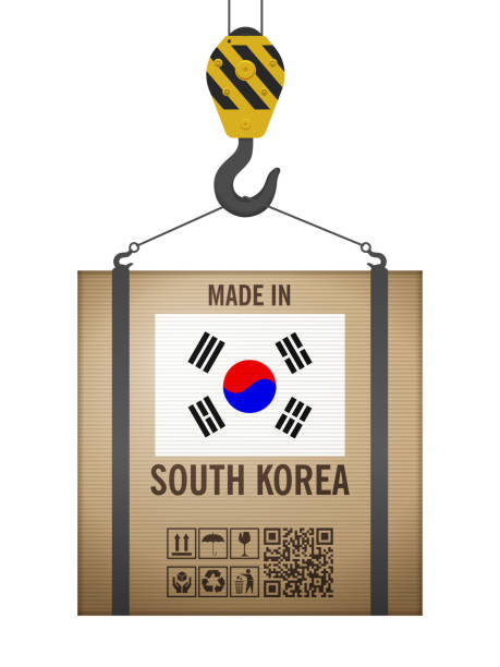 ilustrações, clipart, desenhos animados e ícones de caixa de papelão fisgado feita na coreia do sul - made in korea