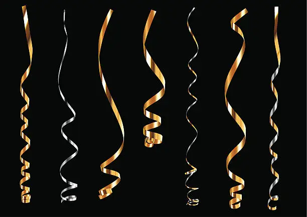 Vector illustration of Gold and silver curling ribbons