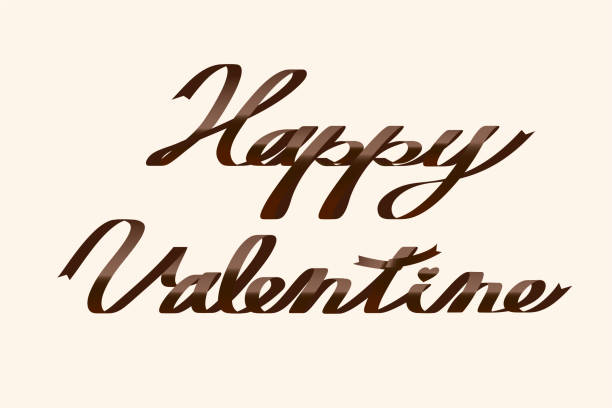 textgrafik von "happy valentine" mit braunem band gezeichnet - schokolade typografie stock-grafiken, -clipart, -cartoons und -symbole