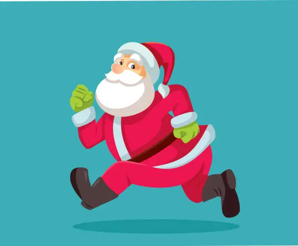 Vector illustration of Cheerful Santa Claus Running Vector Cartoon Illustration