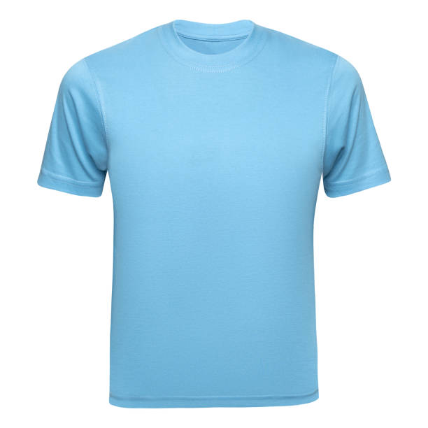 istock Blue T-shirt template men isolated on white. Tee Shirt blank as design mockup. Front view 1354563946